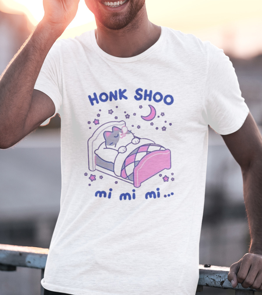 Honk Shoo Mi Mi Mi Cat Sleeping Under Moon And Stars T-Shirt