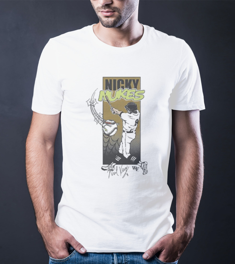 Nicky Nukes Baseball Player Batting With Spider T-Shirt