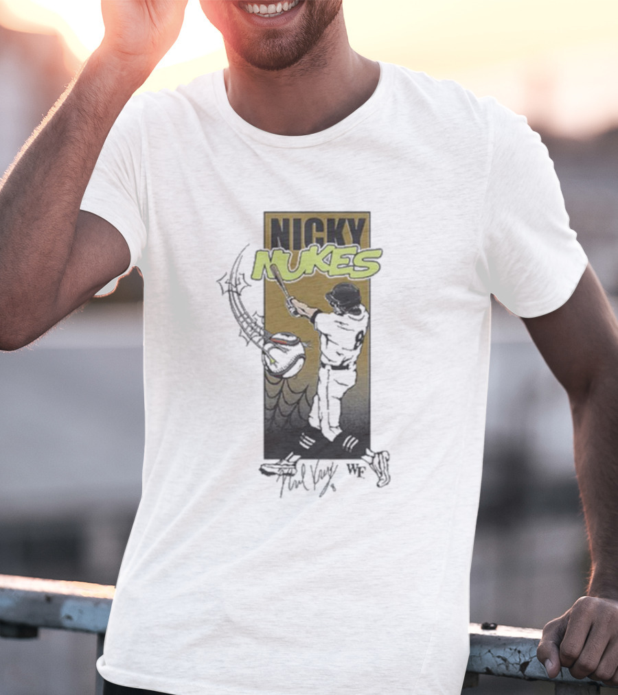 Nicky Nukes Baseball Player Batting With Spider T-Shirt