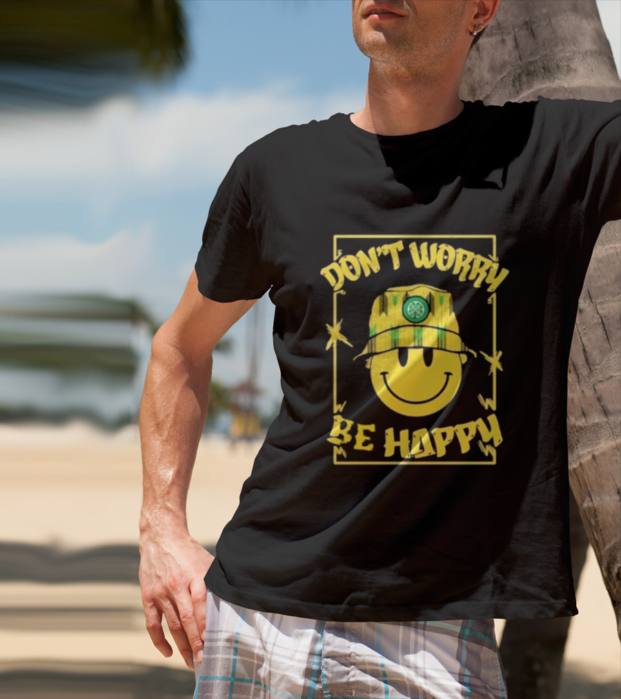 Don't Worry Be Happy Smiley Face With Celtic Jay Bucket Hat T-Shirt