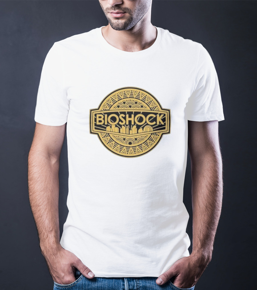 Bioshock Art Deco Golden Emblem With Cityscape T-Shirt