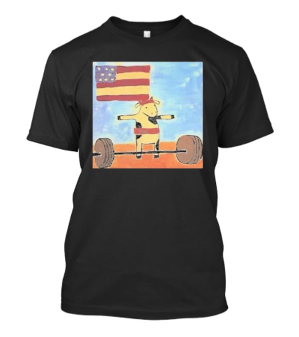 Lean Beef Patty American Flag Deadlifting Cow T-Shirt
