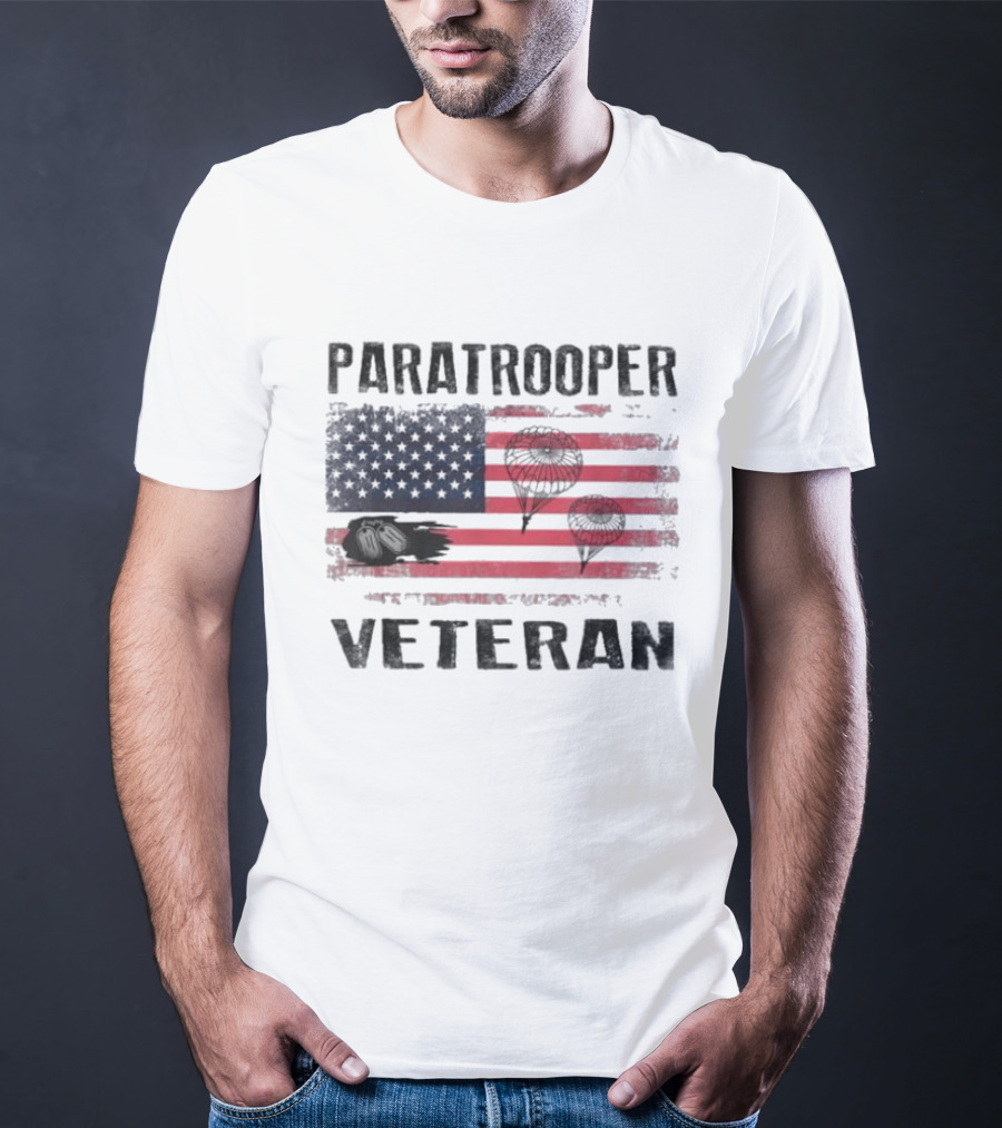 Paratrooper Veteran US Flag Tribute With Airborne T-Shirt
