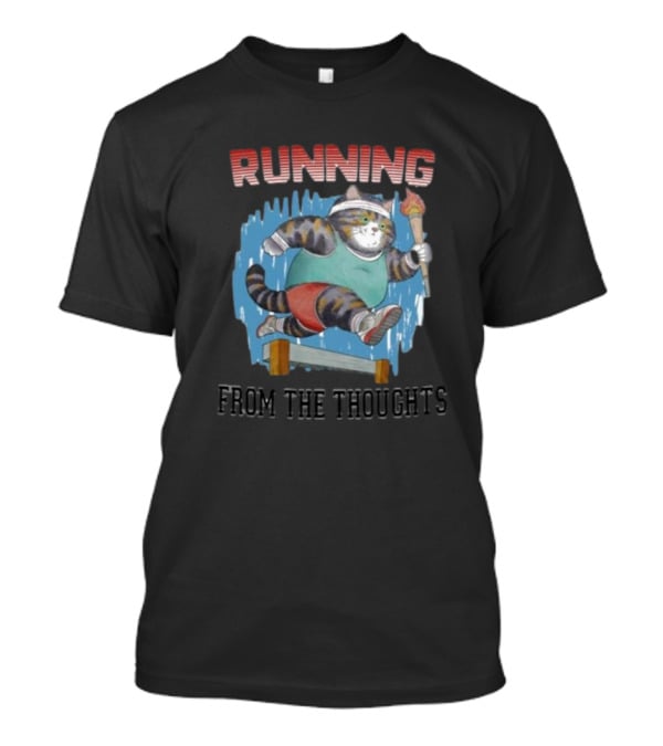 Running From The Thoughts Cat With Torch And Hurdle T-Shirt
