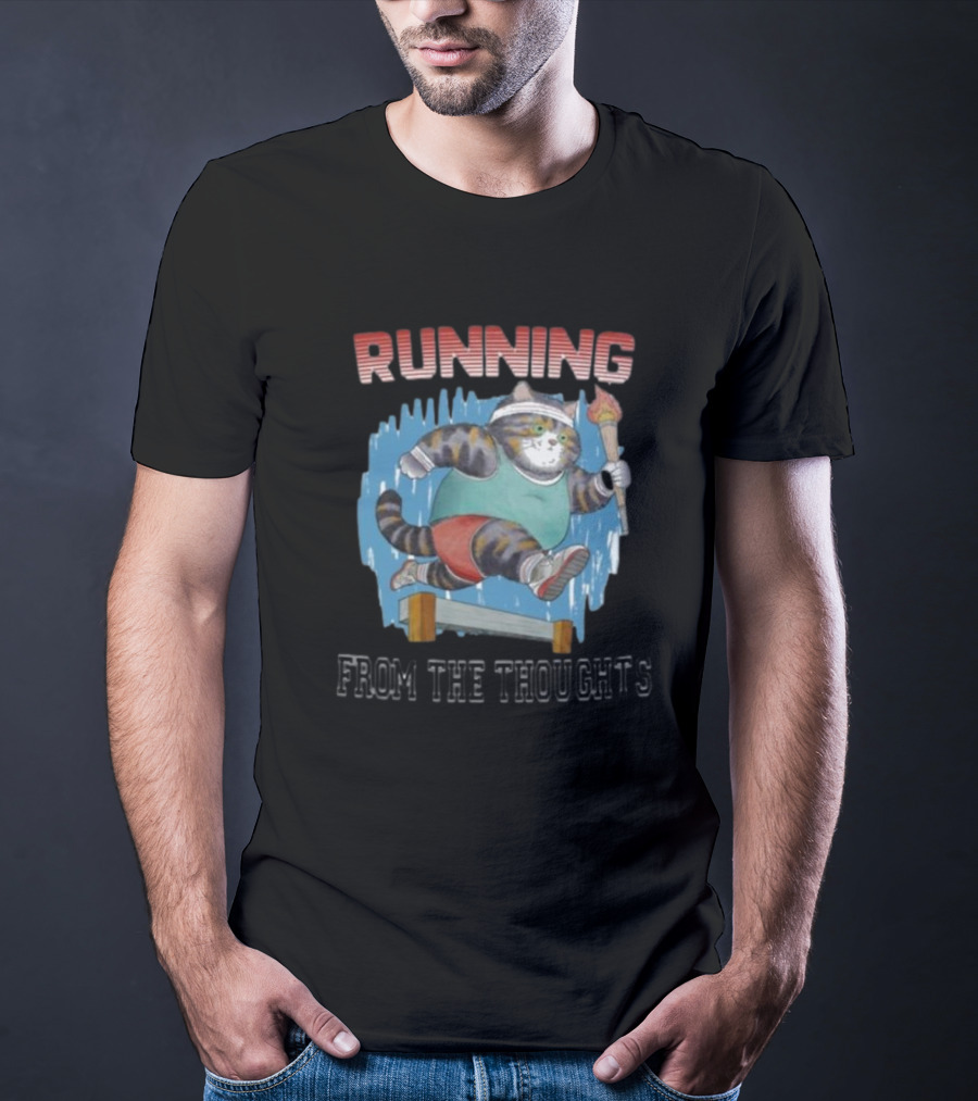 Running From The Thoughts Cat With Torch And Hurdle T-Shirt