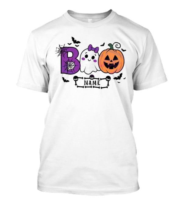 Boo Name Ghost Pumpkin Halloween Spiders Bats T-Shirt