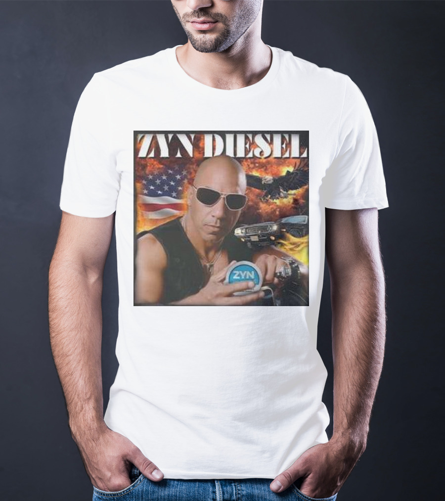 Zyn Diesel American Bald Eagle And Muscle Car Background T-Shirt