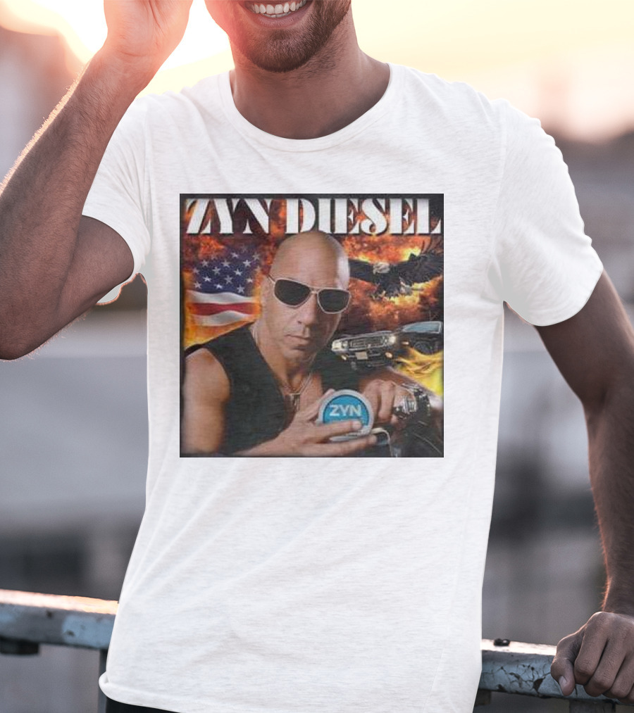 Zyn Diesel American Bald Eagle And Muscle Car Background T-Shirt
