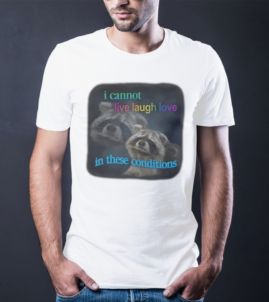 I Cannot Live Laugh Love In These Conditions Raccoon Duo Reality Check T-Shirt