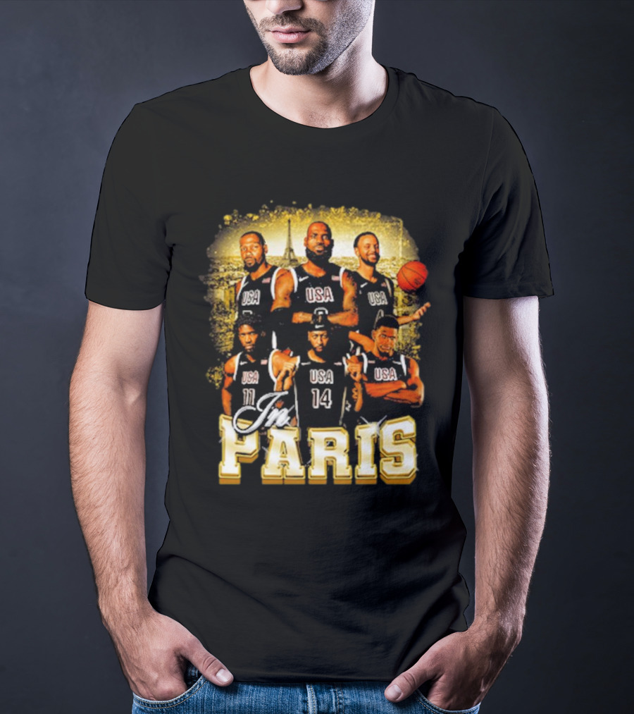 USA Basketball Players In Paris Eiffel Tower T-Shirt