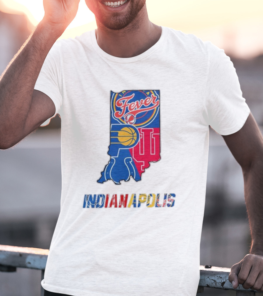 Indianapolis Fever Pacers IU Colts Map T-Shirt