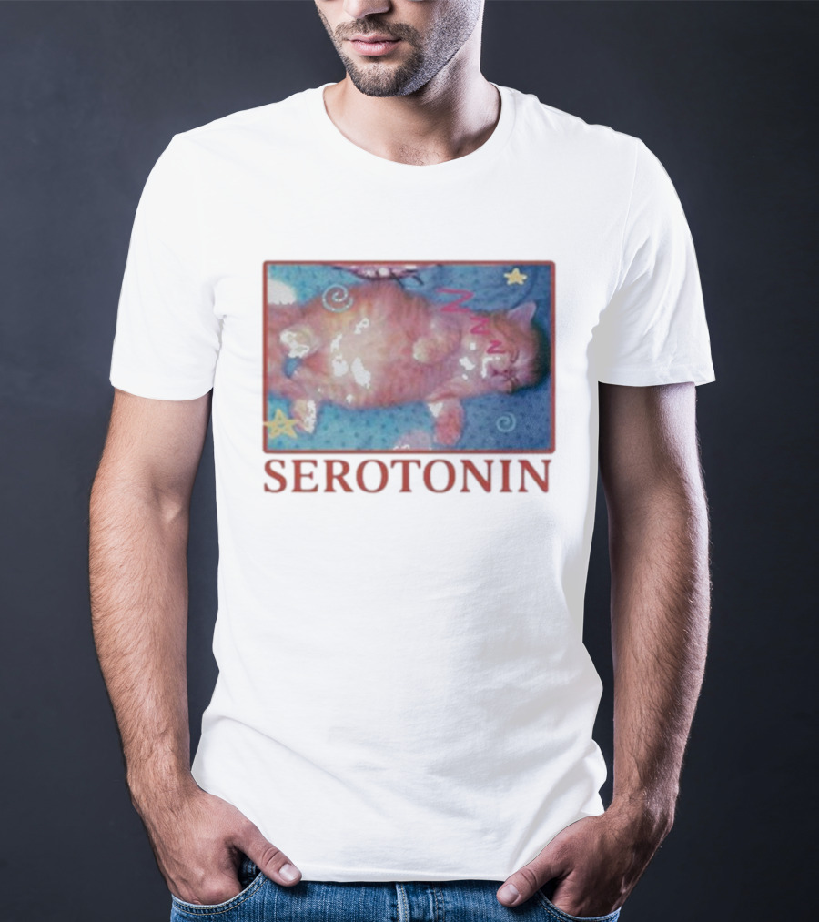 K45ink Serotonin Cat With Stars And Spirals T-Shirt