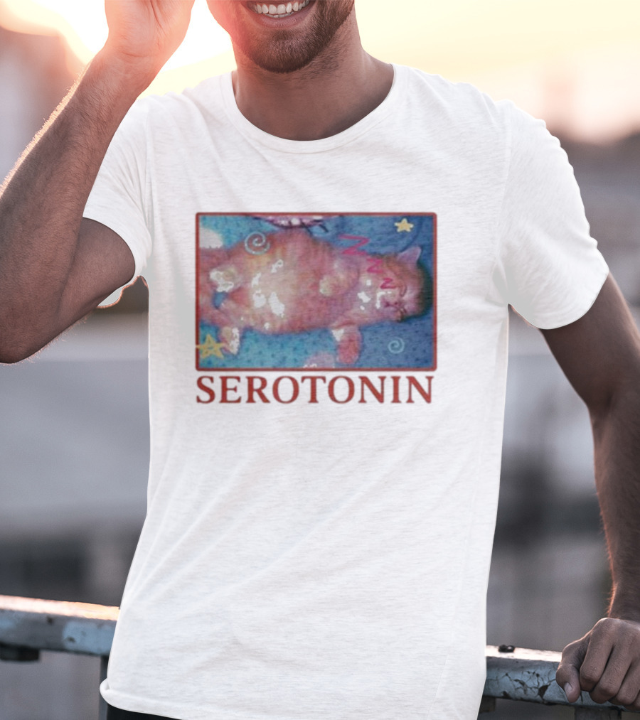 K45ink Serotonin Cat With Stars And Spirals T-Shirt