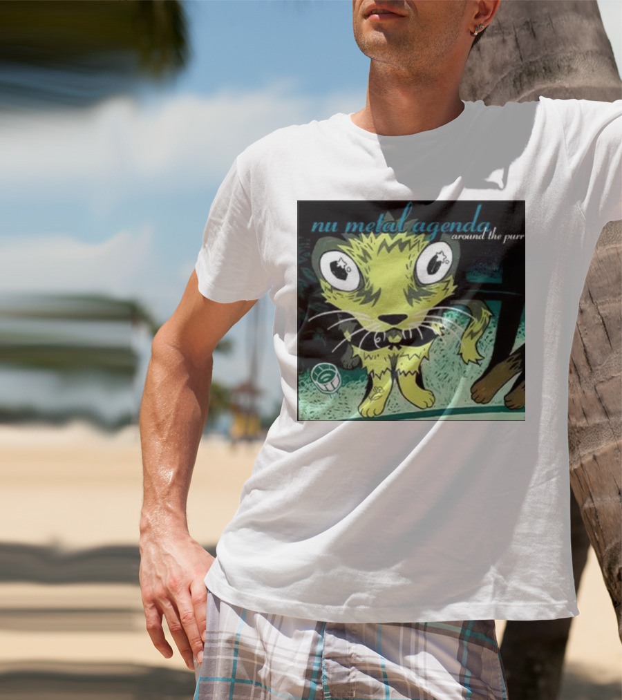 Nu Metal Agenda Around The Purr Feline Illustration With Swirling Colors And Bold Letters T-Shirt