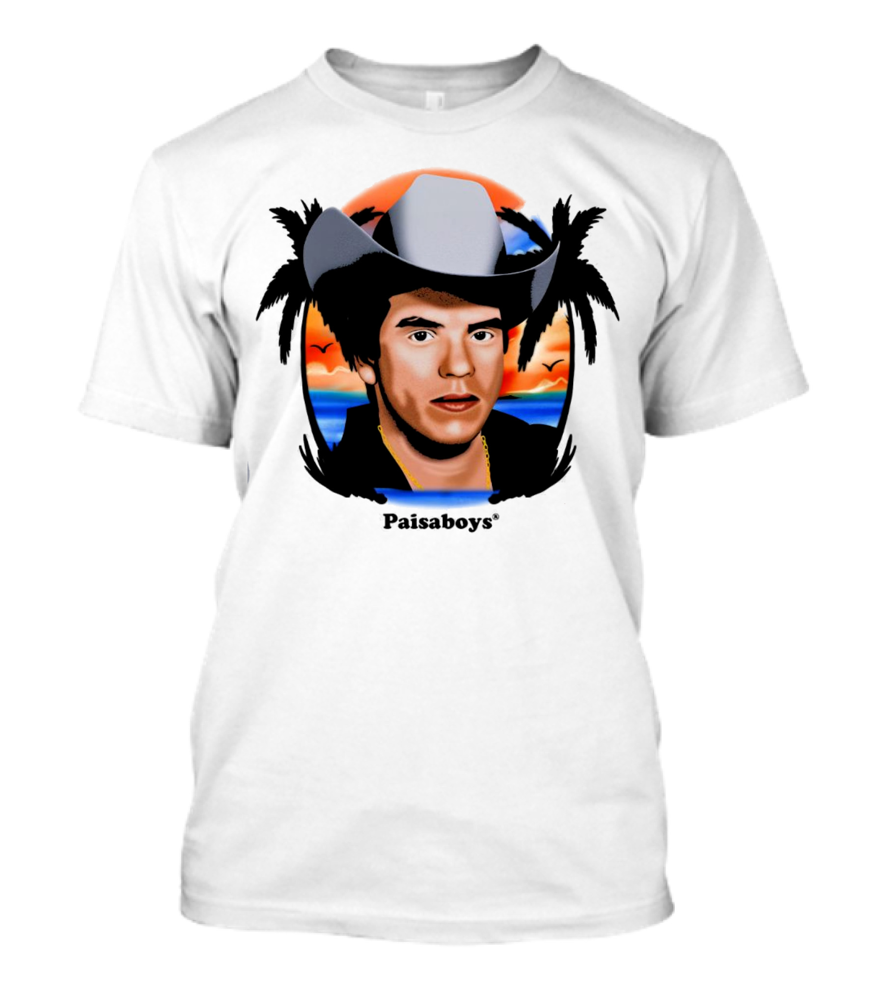 Paisaboys Sinaloa Sunset Cowboy And Tropical Ocean Scene T-Shirt