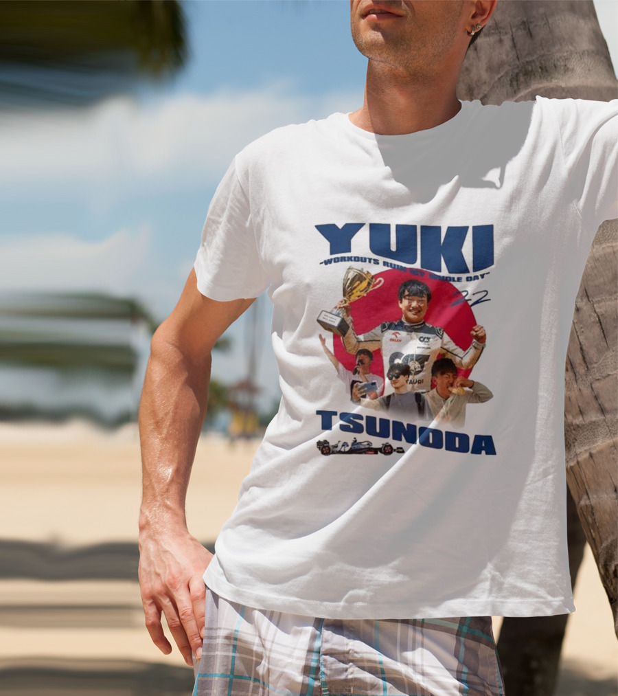 Yuki Tsunoda Victory Celebration With Racing Imagery And Text 'Run My Whole Day 22' T-Shirt