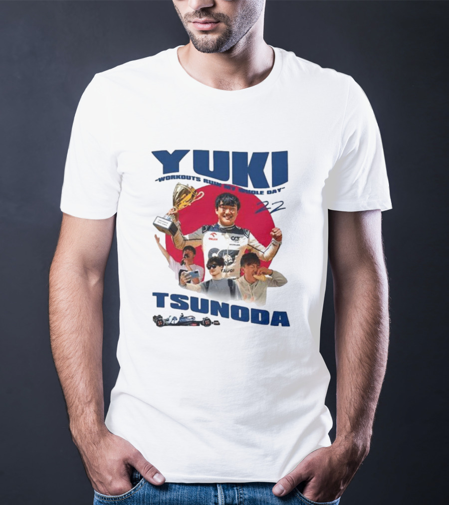 Yuki Tsunoda Victory Celebration With Racing Imagery And Text 'Run My Whole Day 22' T-Shirt