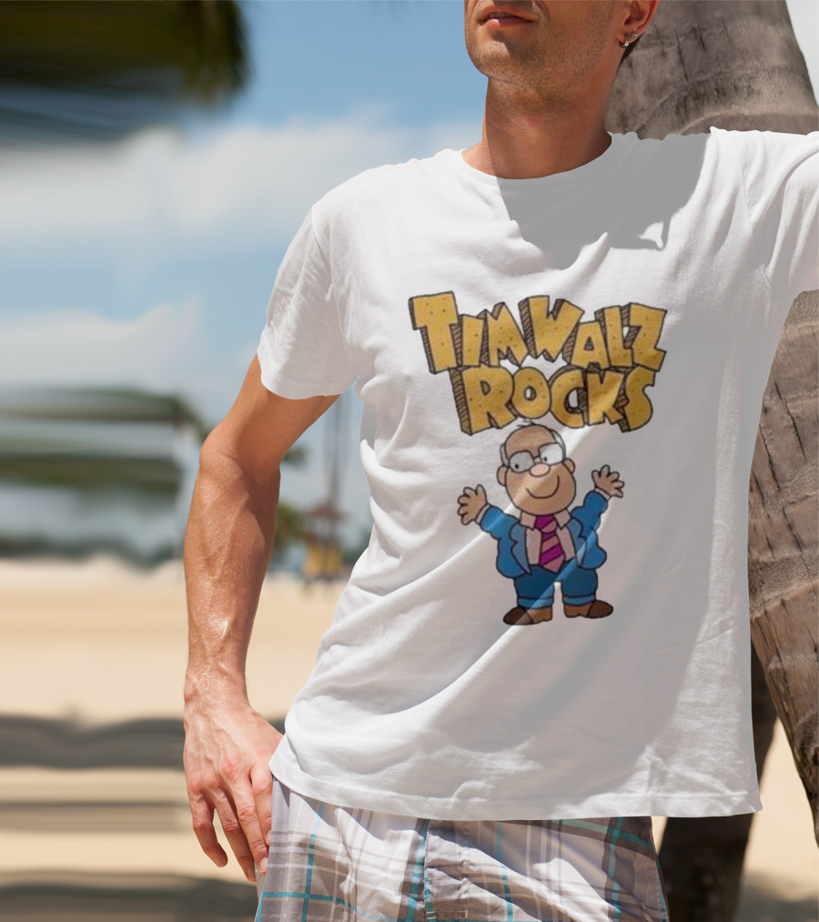 Tim Walz Rocks Cartoon Character In Tie And Suit T-Shirt