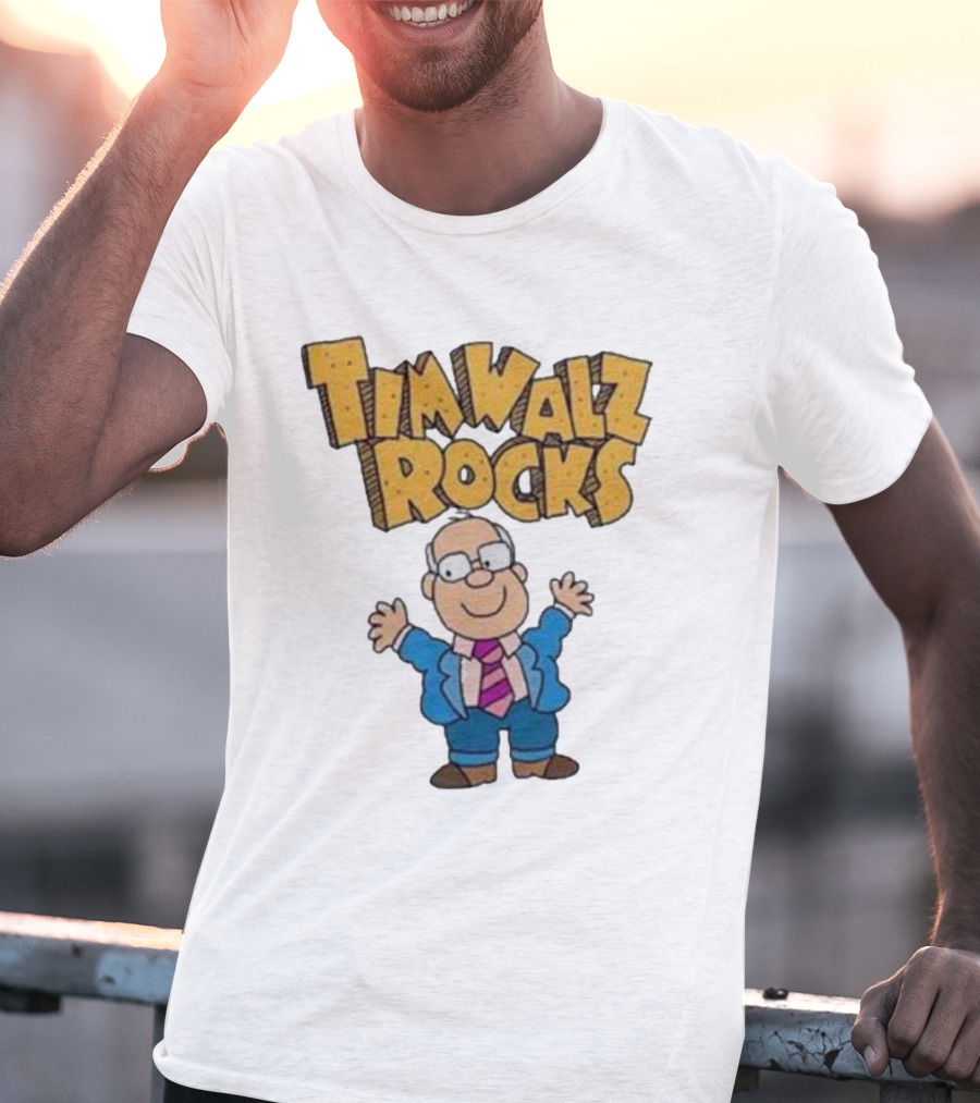 Tim Walz Rocks Cartoon Character In Tie And Suit T-Shirt