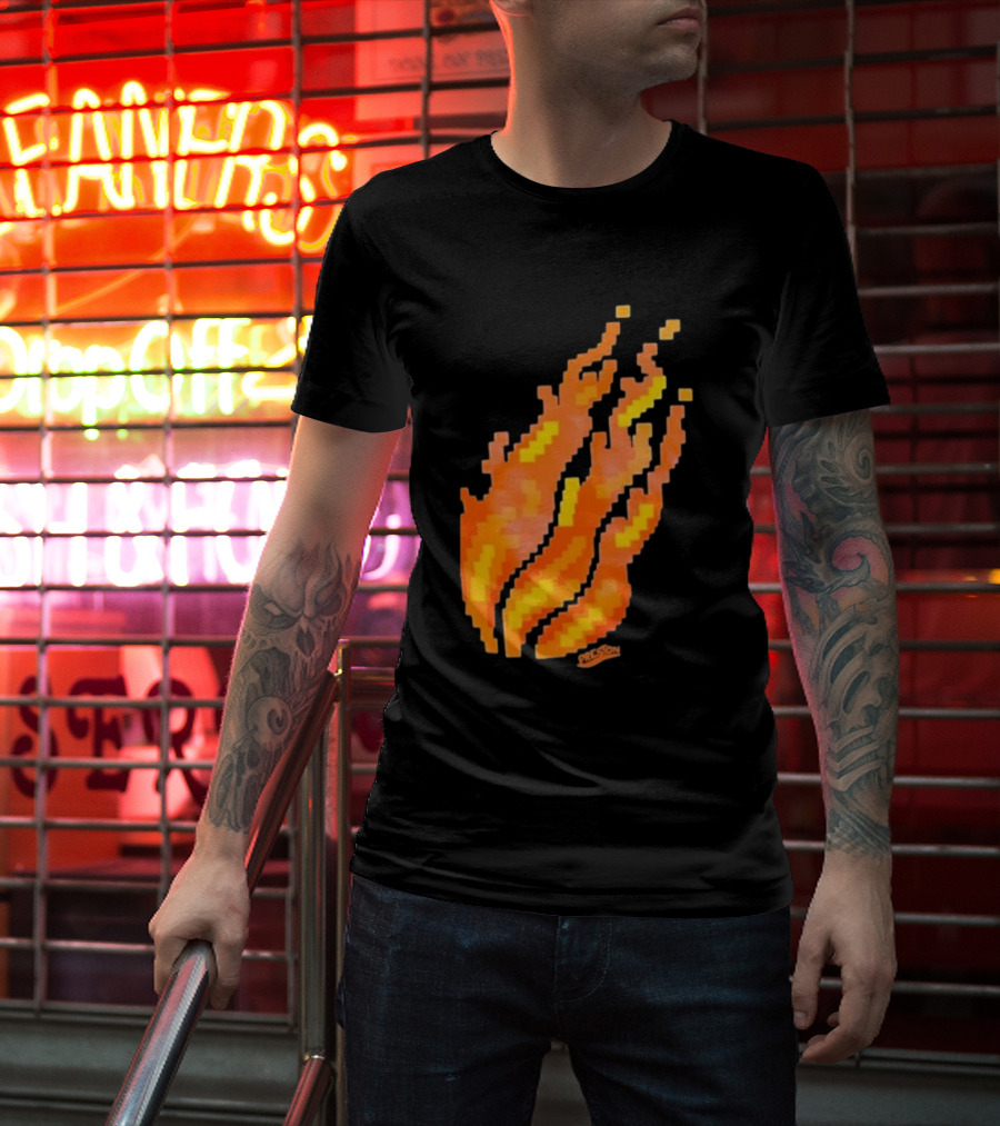 Fire Pixel Flame McLovin Burn Sunset Pixels T-Shirt