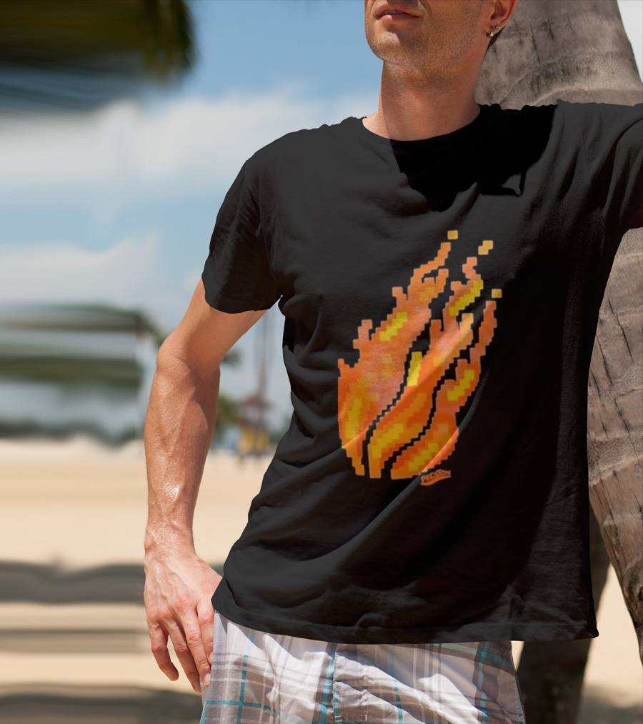 Fire Pixel Flame McLovin Burn Sunset Pixels T-Shirt