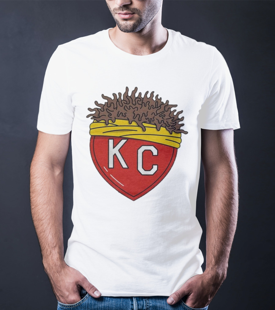 KC Franchise Heart Emblem With Brown Hair And Yellow Band T-Shirt