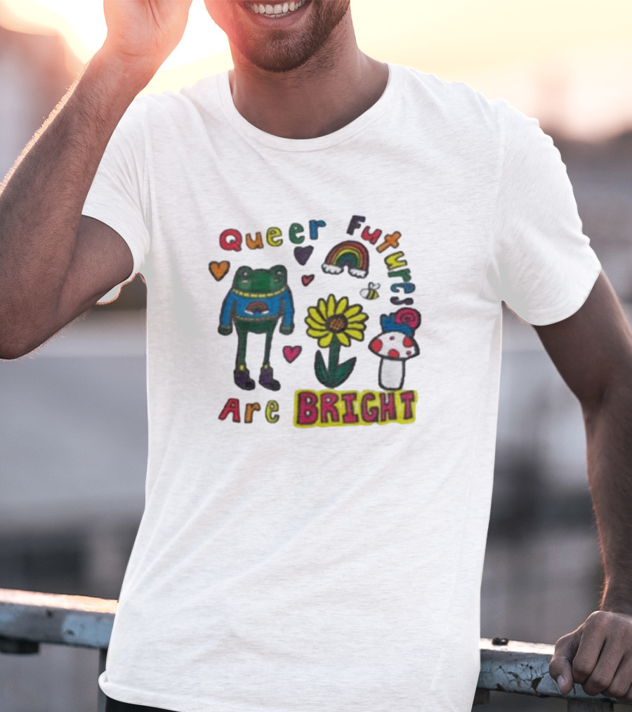 Queer Futures Are Bright Frog Rainbow Sunflower Mood T-Shirt