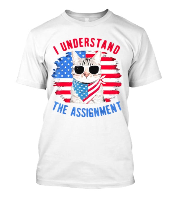 I Understand The Assignment Cat With American Flag Sunglasses And Scarf T-Shirt