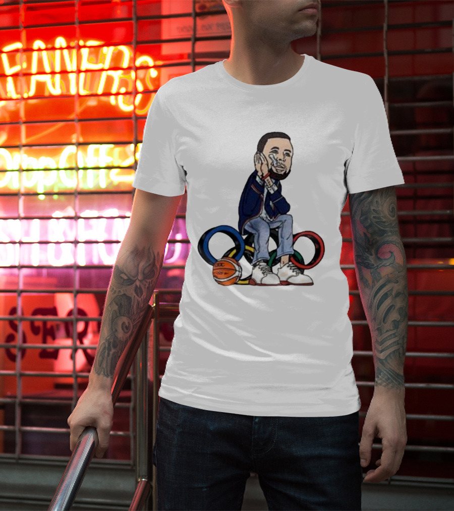 Steph Curry Basketball Olympic Rings Night Night Paris T-Shirt
