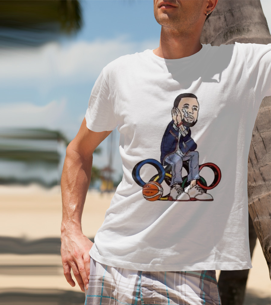 Steph Curry Basketball Olympic Rings Night Night Paris T-Shirt