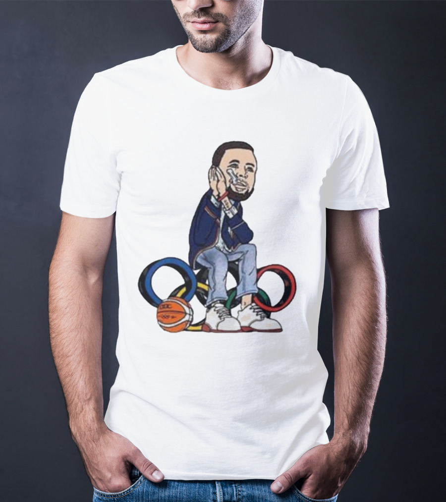 Steph Curry Basketball Olympic Rings Night Night Paris T-Shirt