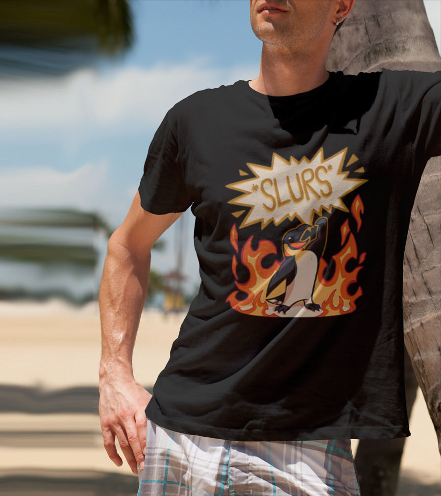Helluva Boss Penguin Flames Slurs Speech Bubble T-Shirt