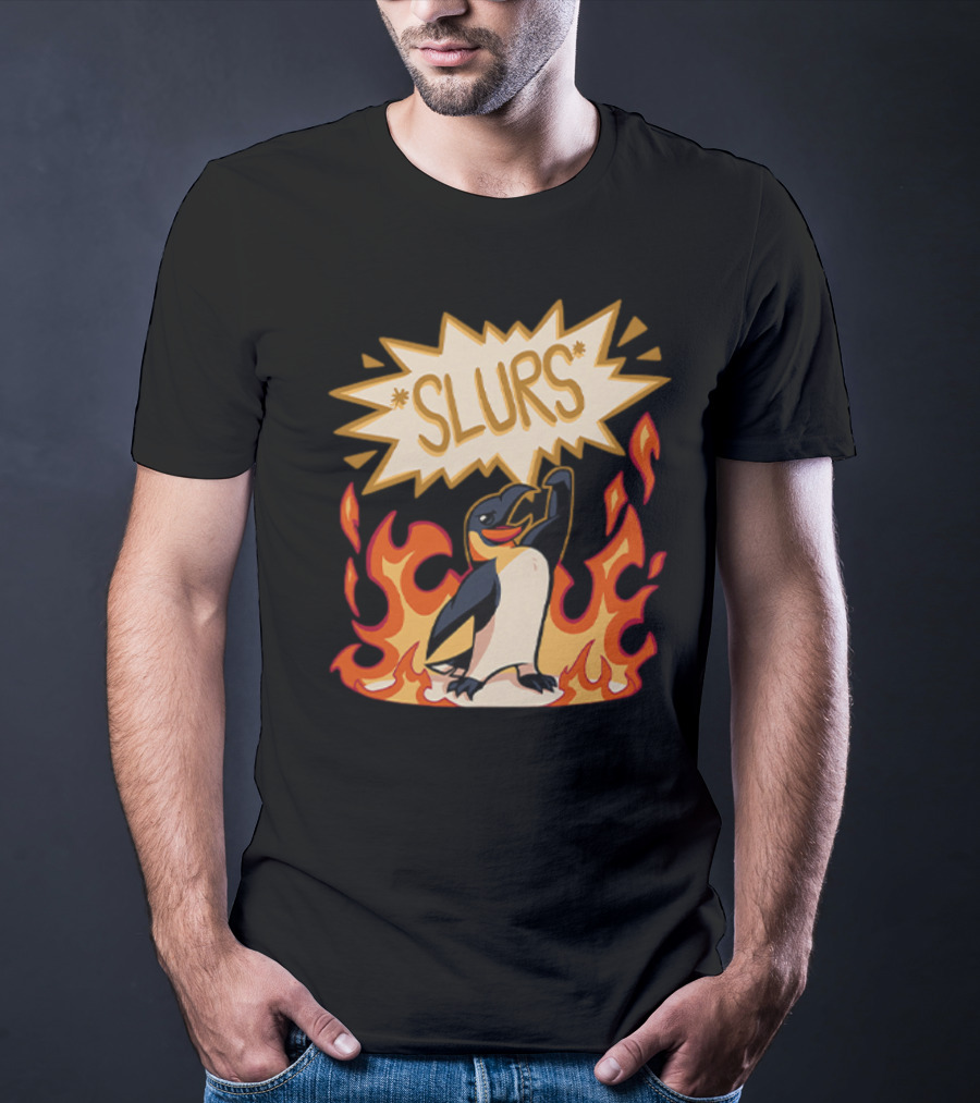 Helluva Boss Penguin Flames Slurs Speech Bubble T-Shirt
