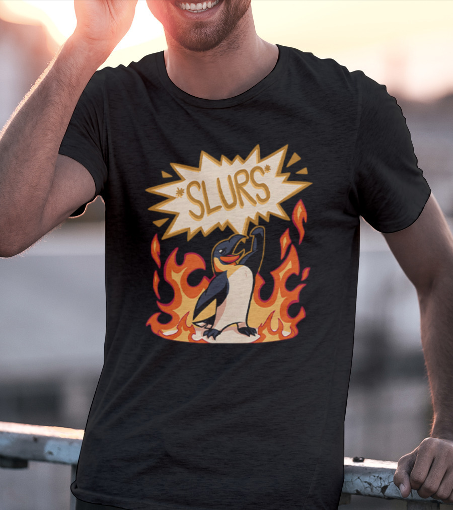 Helluva Boss Penguin Flames Slurs Speech Bubble T-Shirt