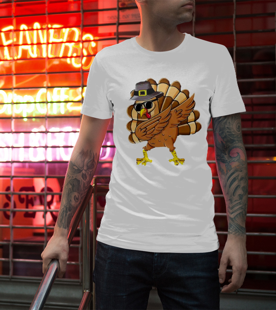 Dabbing Turkey Thanksgiving Day Pilgrim Hat Funny Dab T-Shirt