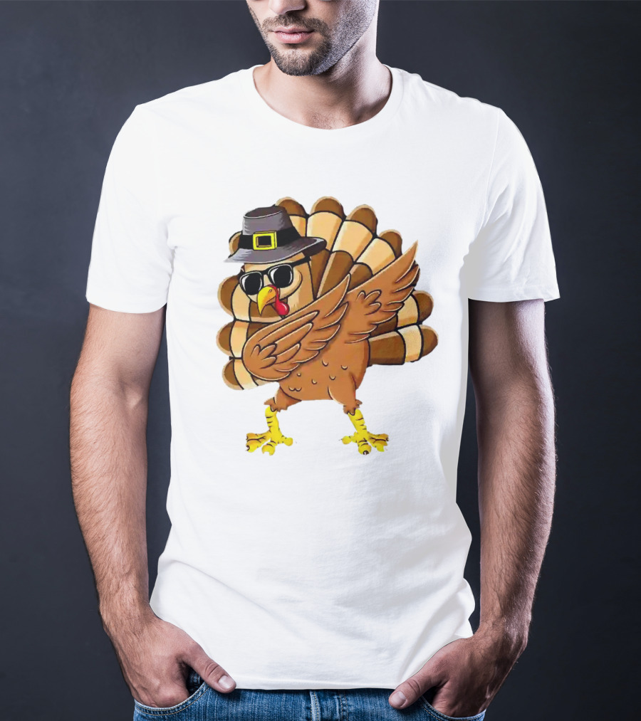 Dabbing Turkey Thanksgiving Day Pilgrim Hat Funny Dab T-Shirt