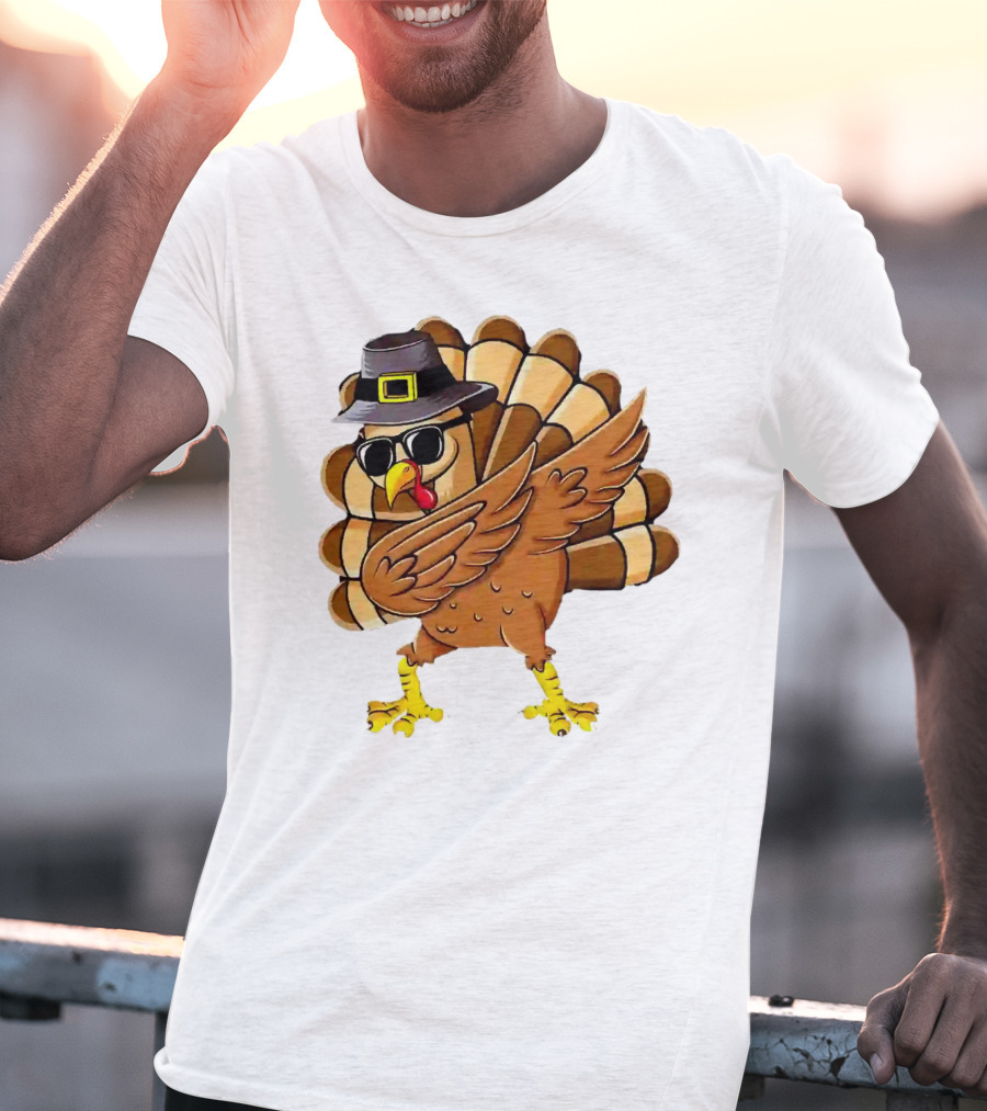 Dabbing Turkey Thanksgiving Day Pilgrim Hat Funny Dab T-Shirt