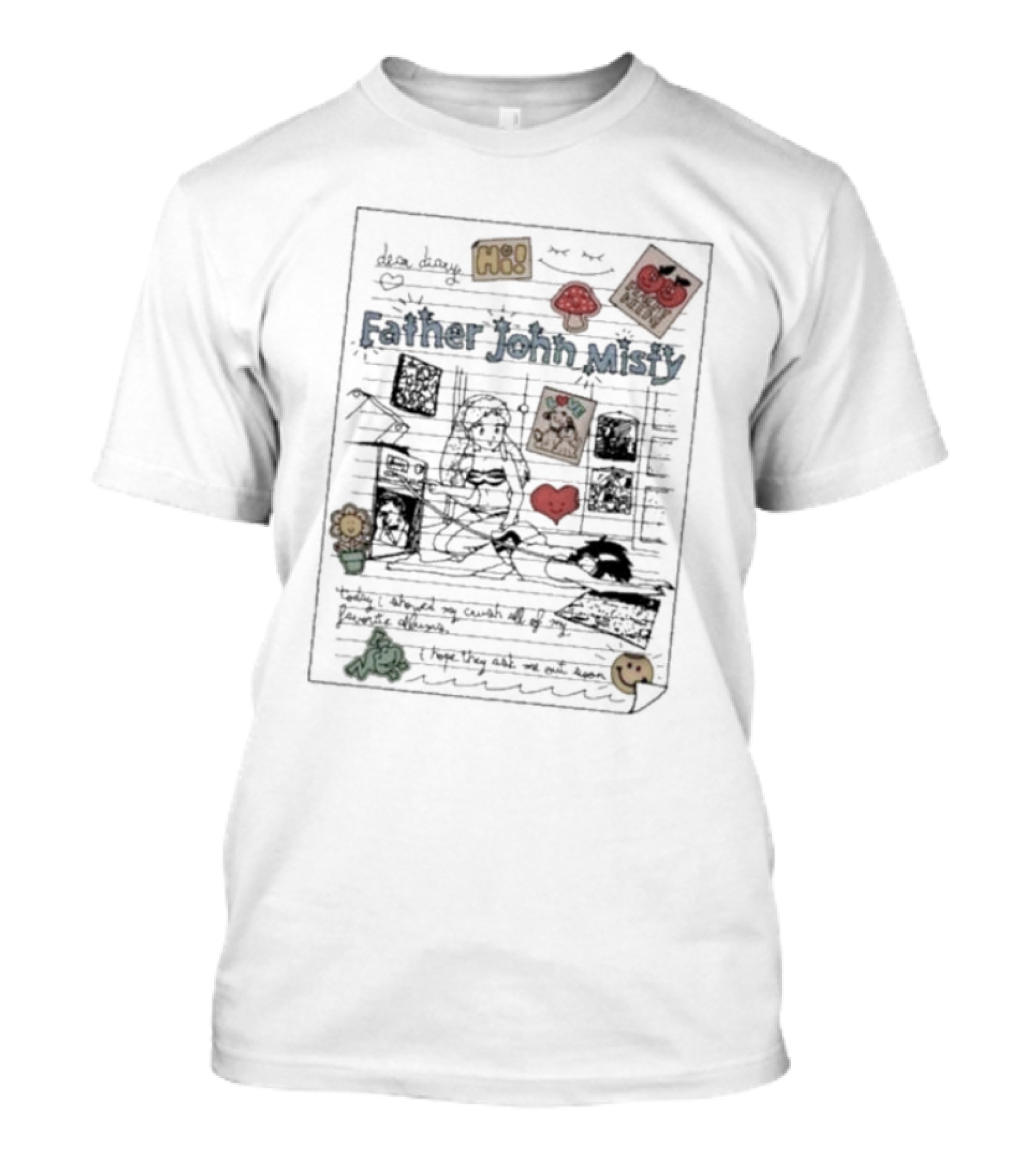 Dear Diary Father John Misty Illustrated Notebook Page With Doodles Hearts And Smiley Stickers T-Shirt