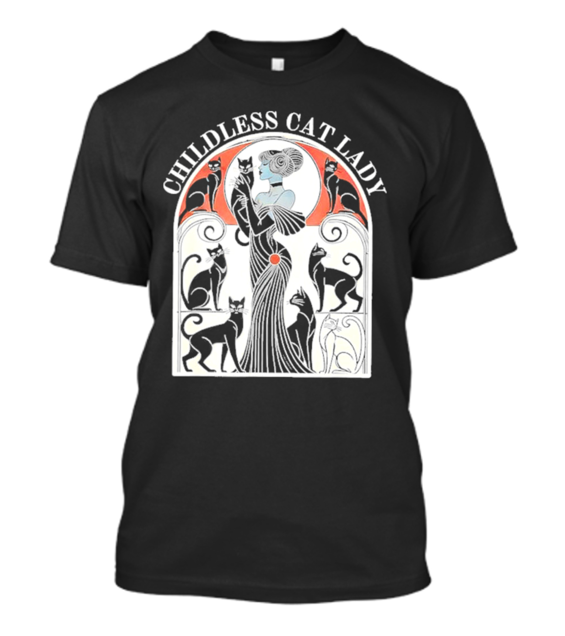 CHILDLESS CAT LADY Deco Style With Elegant Cats And Lady T-Shirt