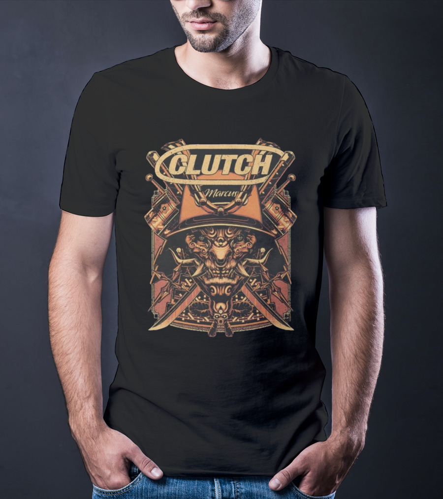 Clutch Marcus Samurai Warrior Helmet Swords T-Shirt