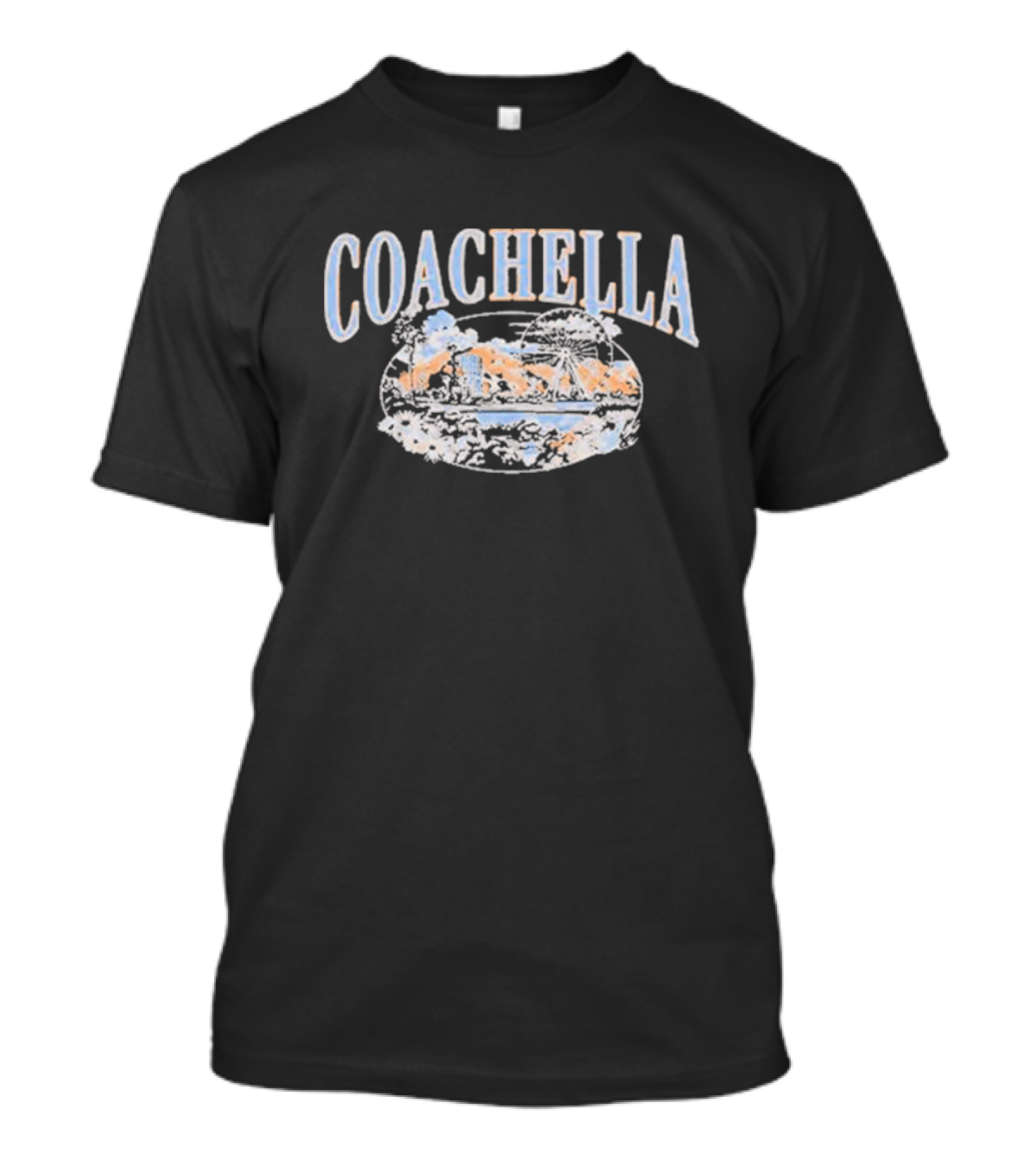Coachella Desert Sunset Festival Ferris Wheel And Palm Trees Scene T-Shirt