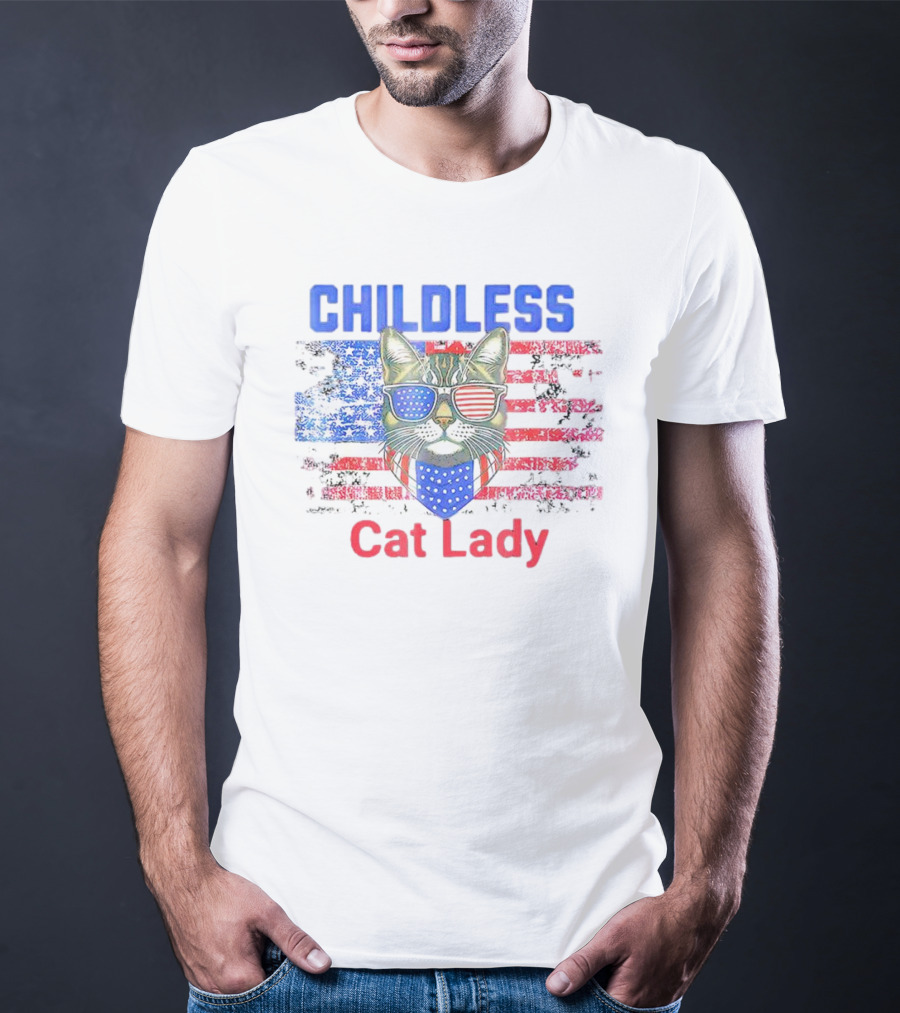 Childless Cat Lady USA Flag Sunglasses T-Shirt