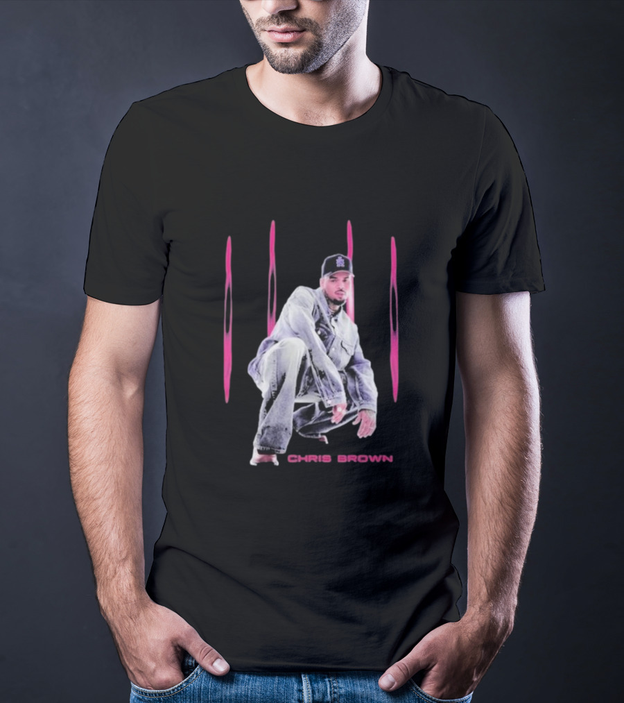 Chris Brown Pink Streaks Black Denim T-Shirt