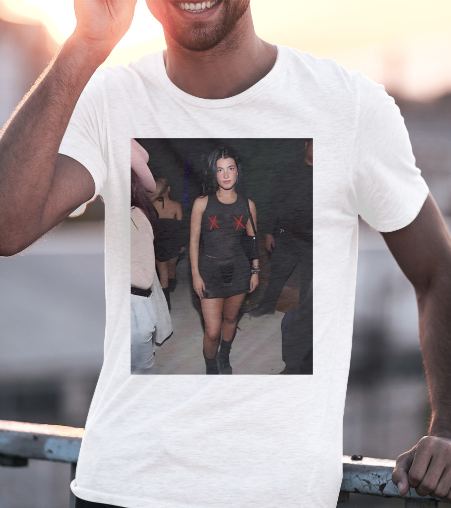 Charli D’Amelio Black Mesh Dress With Red X Details T-Shirt