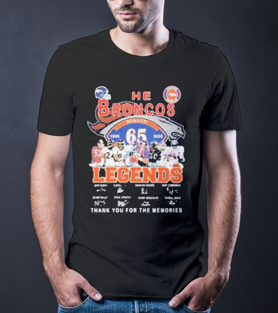 Denver Broncos 65 Year Legends 1960-2025 Thank You For The Memories T-Shirt