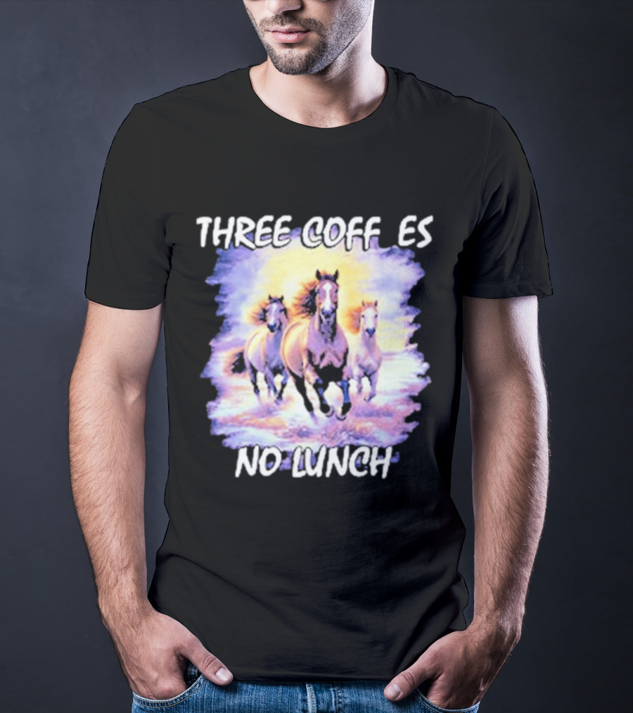 Three Coffees No Lunch Horse Trio Running T-Shirt