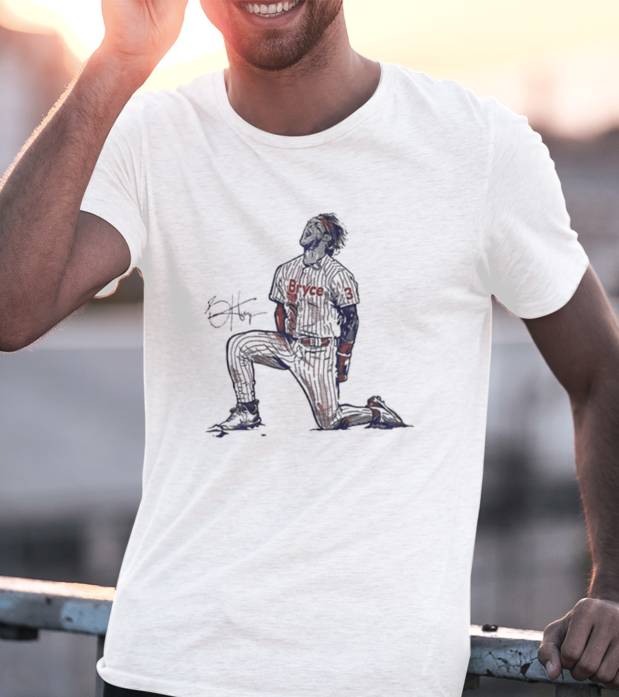 Bryce Harper Signature Pose Kneeling Baseball Star T-Shirt