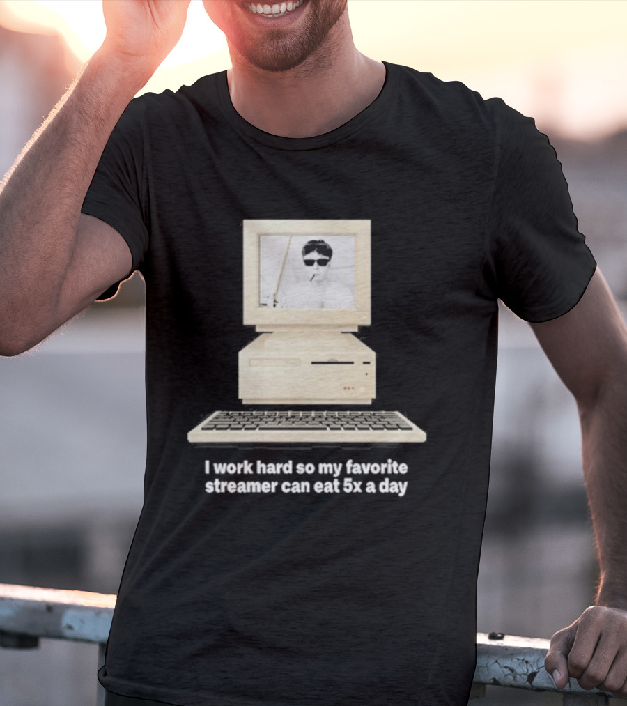 I Work Hard So My Favorite Streamer Can Eat 5X A Day Vintage Computer Retro Gamer Humor T-Shirt