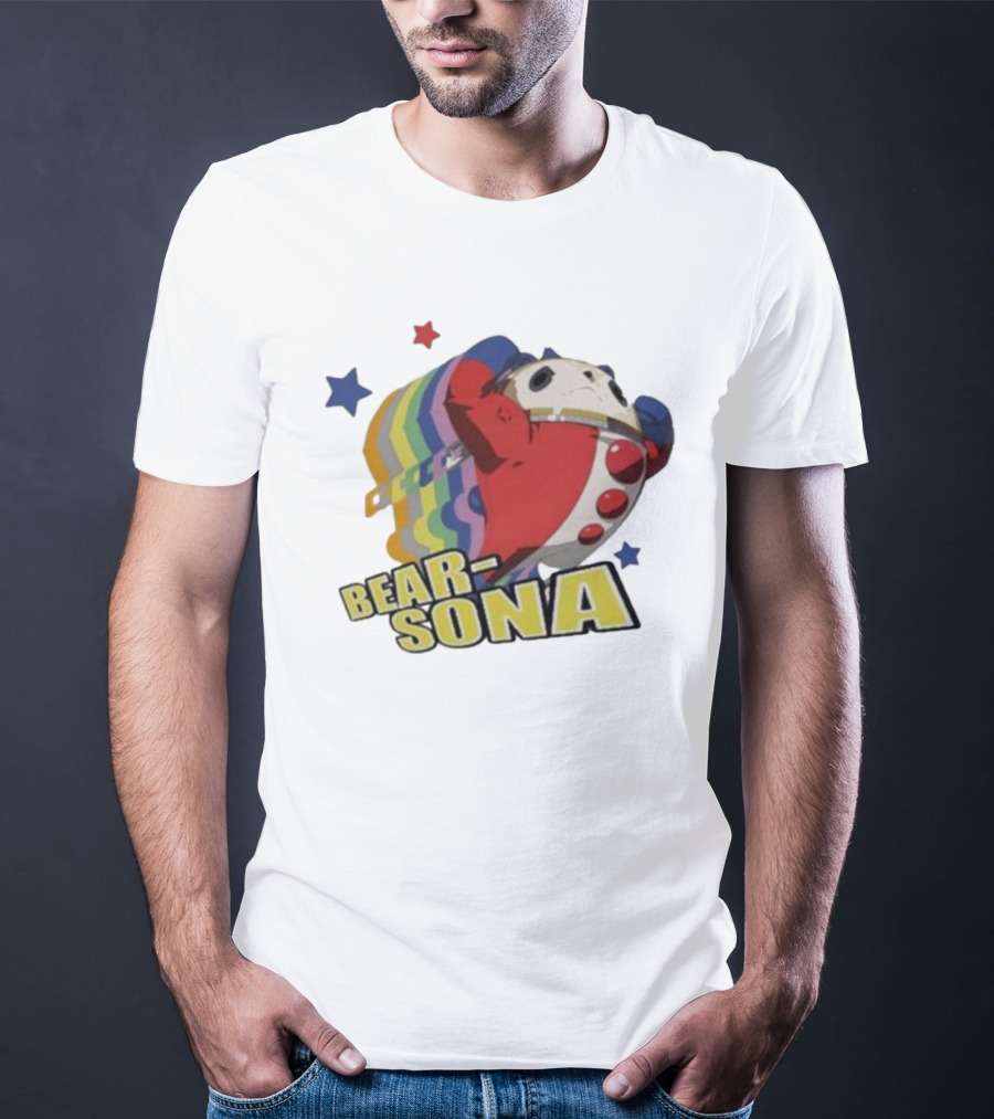 Bear-Sona Teddie Persona 4 Character Red Outfit Psychedelic Stars T-Shirt