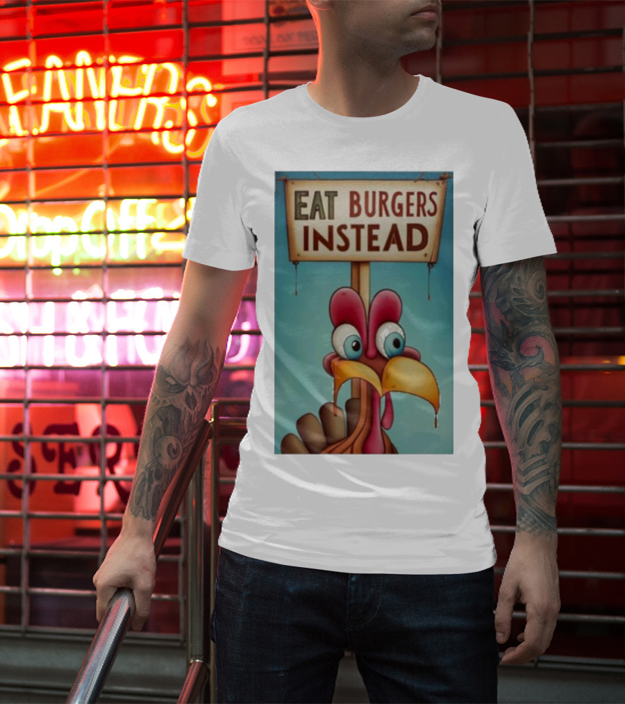 Eat Burgers Instead Funny Turkey Cartoon T-Shirt